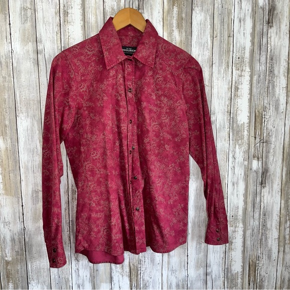 Woolrich Tops - Woolrich Rosebud Pink Velvet Printed Snap Button Down Women’s Small Shirt